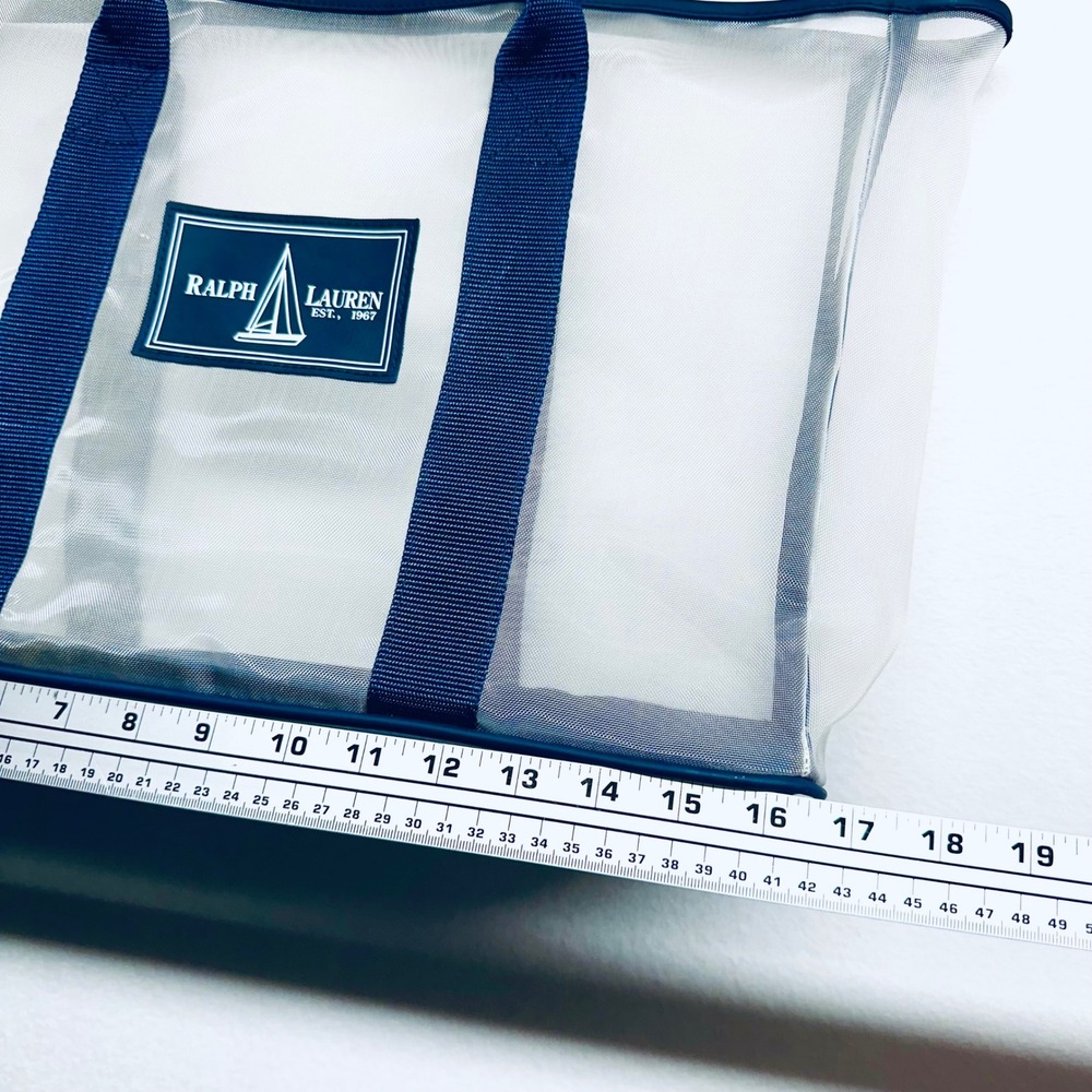 Ralph Lauren Mesh Tote Bag White Navy Blue Sailboat Nautical Coastal - Picture 6 of 8